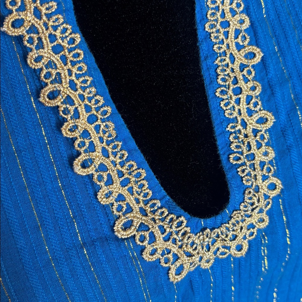 #459 (Lilly Pulitzer) “Esme” Lurex Crinkle Crepe Tunic Dress in Blue & Gold - XL - Picture 4 of 14